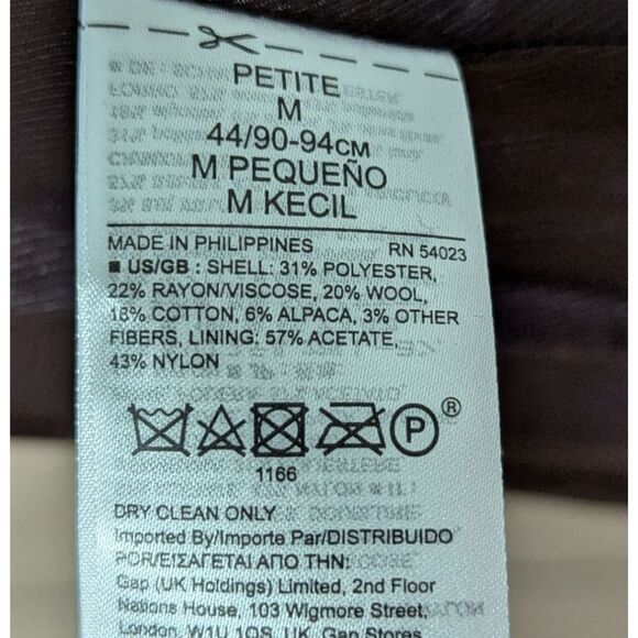 Banana Republic Italian Plaid Topcoat Wool Blend Women's Medium Petite NWT - Picture 10 of 11